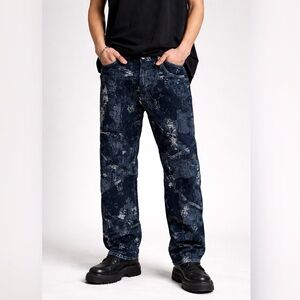 Screen Worn IWTV Textured Patchwork Denim Jeans Forever 21 Mens 34 Gothic Grunge